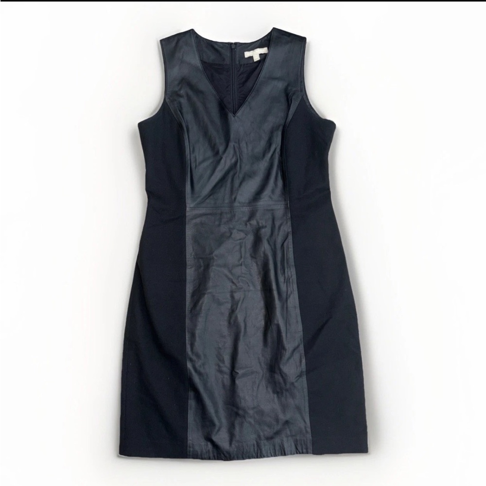 Banana Republic Womens Black V Neck Leather Minimalist Formal Sheath  Dress 14